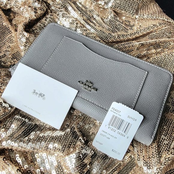 Coach Handbags - COACH F54007 Heather Gray Crossgrain Leather Accordion Zip Wallet, $250 NWT